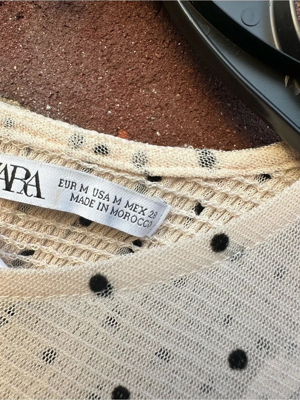 Zara Cream and Black Polka Dot Ruffle Crop Top Size Medium